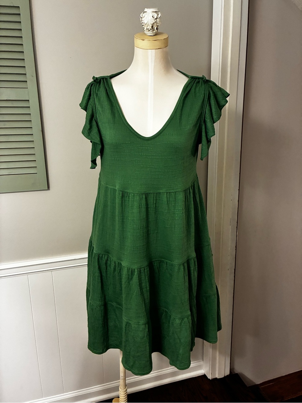 Max Studio Emerald Green Tiered V-Neck Mini Dress